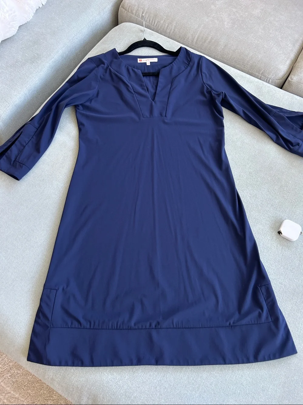 Jude Connally Navy Blue Shift Dress 3/4 Sleeve Pockets Size S